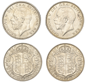 George V (1910-1936), Halfcrowns (2), 1923, 1927 (ESC 3724, 3730; S 4021A, 4032) [2]. First good extremely fine,...