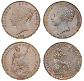 Victoria (1837-1901), Pennies (2), 1853, 1854, both far colon (BMC 1500, 1507; S 3948) [2]. First nearly extremely...