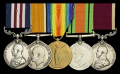 A Great War 1918 ‘Western Front’ M.M. group of five awarded to Company Quartermaster Sergeant F. Grimshaw, 5th...