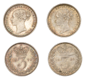 Victoria (1837-1901), Threepences (2), 1879, 1885 (ESC 3423, 3431; S 3914C, 3914D) [2]. Extremely fine or better,...