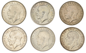 George V (1910-1936), Shillings (6), 1920 type 2, 1923-5 inclusive, 1926 type 1, 1927 type 1 (ESC 3811, 3818, 3820,...