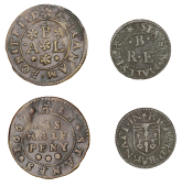 Middlesex (Rural), Staines, Richard Barnatt, Farthing, 1.01g/6h (N 9236; D 206A); Abraham Bonifeild, Halfpenny,...