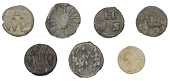 Miscellaneous, Lead tokens (7), W.E.A. 1657, 1.71g/12h; E.B. 1652, sun, 3.26g; N.E.G. 1656, 1.40g/12h; R.A.G.,...