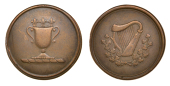 Miscellaneous Tokens and Checks, Uncertain locality, brass [1864-76], harp, rev. goblet, 24mm (Rice 401; NSI...