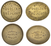 Miscellaneous Tokens and Checks, Co DUBLIN, Dublin, Coffee Palace, Coffee Stands, oval brass Twopence, brass Penny,...