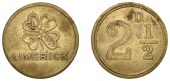Miscellaneous Tokens and Checks, Co LIMERICK, Limerick, [Shamrock Bar], P[atrick] K[avanagh] & S[on], brass...