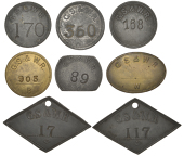 Miscellaneous Tokens and Checks, G[reat] S[outhern] & W[estern] R[ailway], uniface white metal checks (6),...
