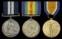 A Great War ‘Auxiliary Patrol 1917’ D.S.M. group of three awarded to Engineman Henry Charman, Royal Naval...