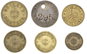 Miscellaneous Tokens and Checks, Co ANTRIM, Belfast, Culley’s Canteen, brass Sixpence, Twopences (2, thick and...