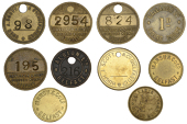 Miscellaneous Tokens and Checks, Co ANTRIM, Belfast, Albion Ltd, brass, stamped 216, 30mm; Davidson & Co Ltd,...