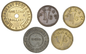 Miscellaneous Tokens and Checks, Co LONDONDERRY, Londonderry, S.M. K[ennedy] & Co, uniface brass 1/6 (2, one toned),...