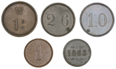 Miscellaneous Tokens and Checks, Co TYRONE, Coalisland, [Henry Wilson, Roan Spinning Mill], zinc Shilling and copper...