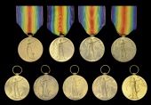 Victory Medal 1914-19 (9) (22448 Pte. F. Barrett. Oxf. & Bucks. L.I.; 2022220 Pte. W. Beasley. Oxf. & Bucks. L.I.;...