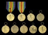 Victory Medal 1914-19 (9) (4173 Pte. A. Aldridge. Oxf. & Bucks. L.I.; 15732 Pte. P. W. Ashmall. Oxf. & Bucks. L.I.;...