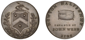 18th Century Tokens, WARWICKSHIRE, Newton, John Webb, Halfpenny, 1796, arms, rev. woolpack, edge plain, 14.86g/6h...