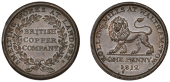 19th Century Tokens, GLAMORGANSHIRE, Landore, British Copper Co, Penny, 1812, legend in and around wreath, rev. lion...