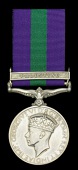 General Service 1918-62, 1 clasp, Palestine (2031553 Pte. J. Day. Dorset. R.) number partially officially corrected,...