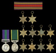 General Service 1918-62, 1 clasp, Palestine (3311982 Pte. A. McGuire.H.L.I.); Burma Star (10); Efficiency Medal,...