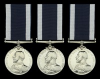 Royal Navy L.S. & G.C., G.V.R., 1st issue (3), (307455. W. J. Glover. S.P.O. H.M.S. Blenheim.; 95528. Frank Woodrow....