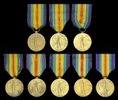 Victory Medal 1914-19 (8) (2681 A. Cpl. H. T. Harris. Oxf. & Bucks. L.I.; 2801 Pte. H. Bunce. Oxf. & Bucks. L.I.;...