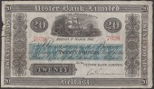 Ulster Bank Limited, £20, 1 March 1941, serial number 7628, manuscript Larmour signature, slight damage to left...