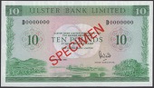 Ulster Bank Limited, specimen £10, 1 December 1989, serial number D0000000, Went signature, red SPECIMEN overprint,...