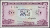 Ulster Bank Limited, £20, 1 March 1976, serial number D088400, Hamilton signature, two very minor corner folds,...