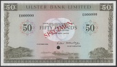 Ulster Bank Limited, specimen £50, 1 October 1982, serial number E000000, Chambers signature, red SPECIMEN...