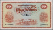 Northern Bank Limited, specimen £50, 1 July 1970, serial number G0000000, Wilson signature, red SPECIMEN overprint,...