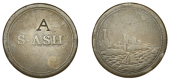 Isle of Man, Douglas (?), S. Ash, a copper ticket (perhaps for a Farthing),  s · ash, rev. Peel Castle, thin incuse...