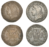 James II (1685-1691), Gunmoney coinage, Halfcrowns (2), both 1690 May, small size, Dublin, ‘samphire’ IR, stop...