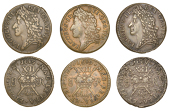 James II (1685-1691), Gunmoney coinage, Shillings (3), all 1689 Augt:, twisted sceptre shafts, 6.27g/12h, 6.10g/12h...