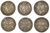 James II (1685-1691), Gunmoney coinage, Shillings (3), 1689 Augt:, twisted sceptre shafts, 5.05g/12h (Withers...