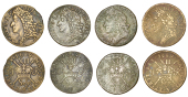 James II (1685-1691), Gunmoney coinage, Shillings (4), all 1689 Sepr:, curved p, 5.66g/12h, 4.77g/12h (both Withers...