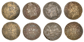 James II (1685-1691), Gunmoney coinage, Shillings (4), 1689 Sepr: (3), curved p, 5.39g/12h (Withers 26/29),...