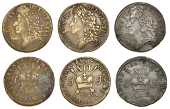 James II (1685-1691), Gunmoney coinage, Shillings (3), 1689 Oct:, 6.07g/12h (Withers 17/14), Oct, 5.99g/12h (Withers...