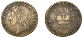 James II (1685-1691), Gunmoney coinage, Shilling, 1689 Oct., reads ft for et, 5.24g/12h (Withers 24/25; S 6581D4/2)....