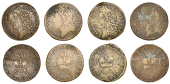 James II (1685-1691), Gunmoney coinage, Shillings (4), 1689 Oct.r., 5.26g/12h (Withers 27/27), Oct.r, 5.96g/12h...
