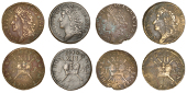 James II (1685-1691), Gunmoney coinage, Shillings (4), all 1689 Dec:, plain R (3), 6.61g/12h (Withers 26/26),...