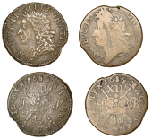 James II (1685-1691), Gunmoney coinage, Shillings (2), both 1689 Jan, reads ei for et, no stops on rev., 5.28g/12h...