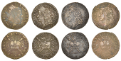 James II (1685-1691), Gunmoney coinage, Shillings (4), 1689 Jan: (3), 6.09g/12h (Withers 7/7), 5.83g/12h (Withers...