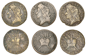 James II (1685-1691), Gunmoney coinage, Shillings (3), all 1689 Jan:, a in jan reversed (2), 6.05g/12h, 4.84g/12h...