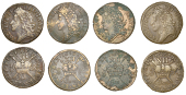 James II (1685-1691), Gunmoney coinage, Shillings (4), all 1689, Jan: (3), tall thin IR, 6.92g/12h (Withers 32/33),...
