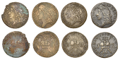 James II (1685-1691), Gunmoney coinage, Shillings (4), all 1689 Feb:, decorated crown arches, outlined IR (2),...