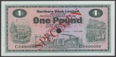 Northern Bank Limited, specimen £1, 1 July 1970, serial number C0000000, Wilson signature, red SPECIMEN overprint,...