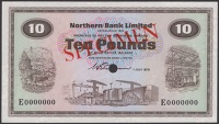 Northern Bank Limited, specimen £10, 1 July 1970, serial number E0000000, Wilson signature, red SPECIMEN overprint,...