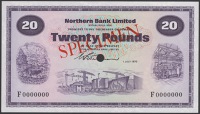 Northern Bank Limited, specimen £20, 1 July 1970, serial number F0000000, Wilson signature, red SPECIMEN overprint,...