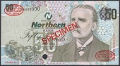 Northern Bank, specimen for £50, 29 April 2004, serial number DA000000, Price signature, bank name in italics as...