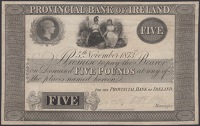 Provincial Bank of Ireland, proof £5 on paper, 5 November 1873, no signature or serial numbers, pencil annotation...