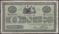 Provincial Bank of Ireland Ltd, £1, 1 January 1924, serial number D134504, printed Hume Robertson signature,...